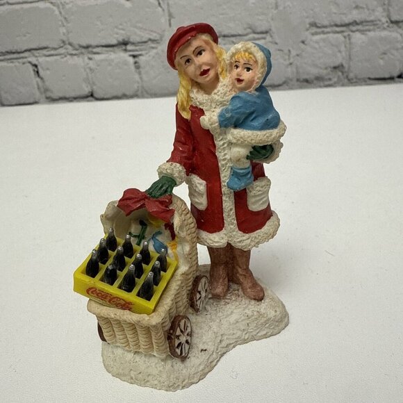 Vintage Coca Cola Christmas Village Figurine Mom Baby Buggy Coke Bottles - Picture 4 of 6